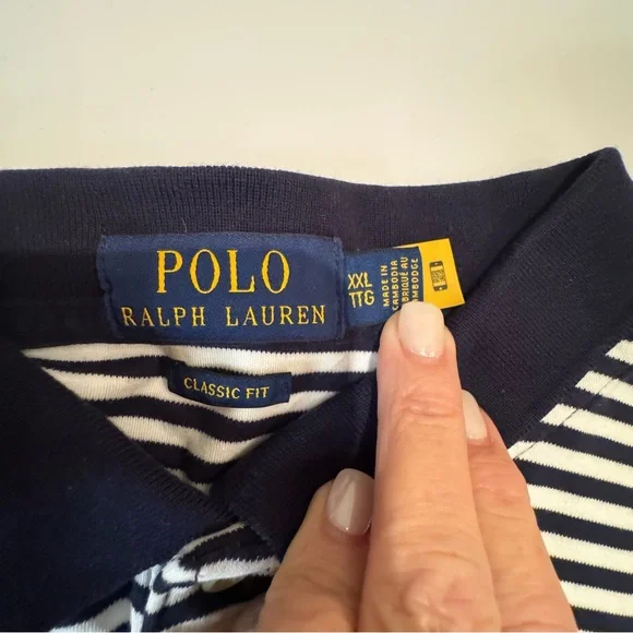 Polo Ralph Lauren Classic Fit Soft Cotton Polo Shirt XXL Navy/White Striped EUC - Picture 5 of 13